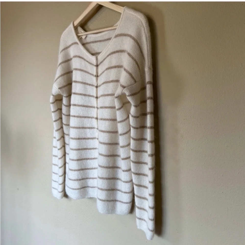 Sezane Womens Cream Gold Striped Gaspard Cardigan Size XL - Picture 3 of 5